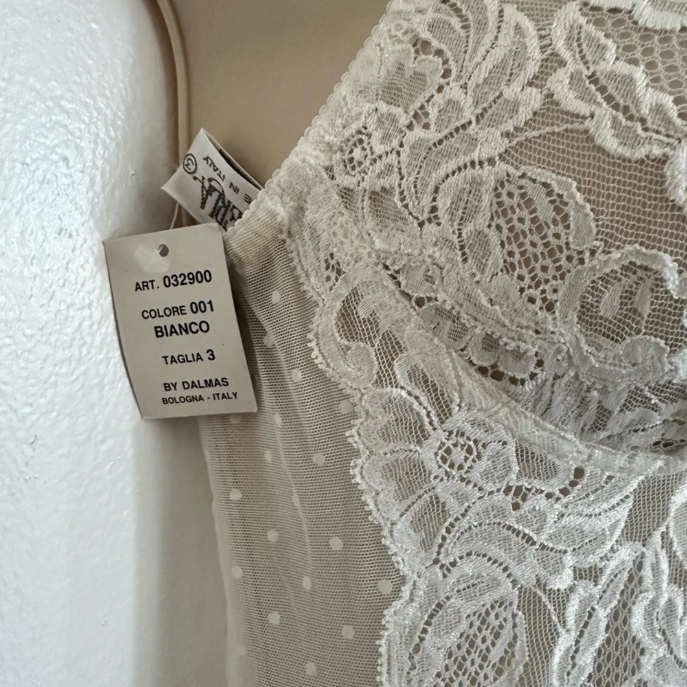 LA Perla Vintage Sheer Lace Plunge Bodysuit in Ivory